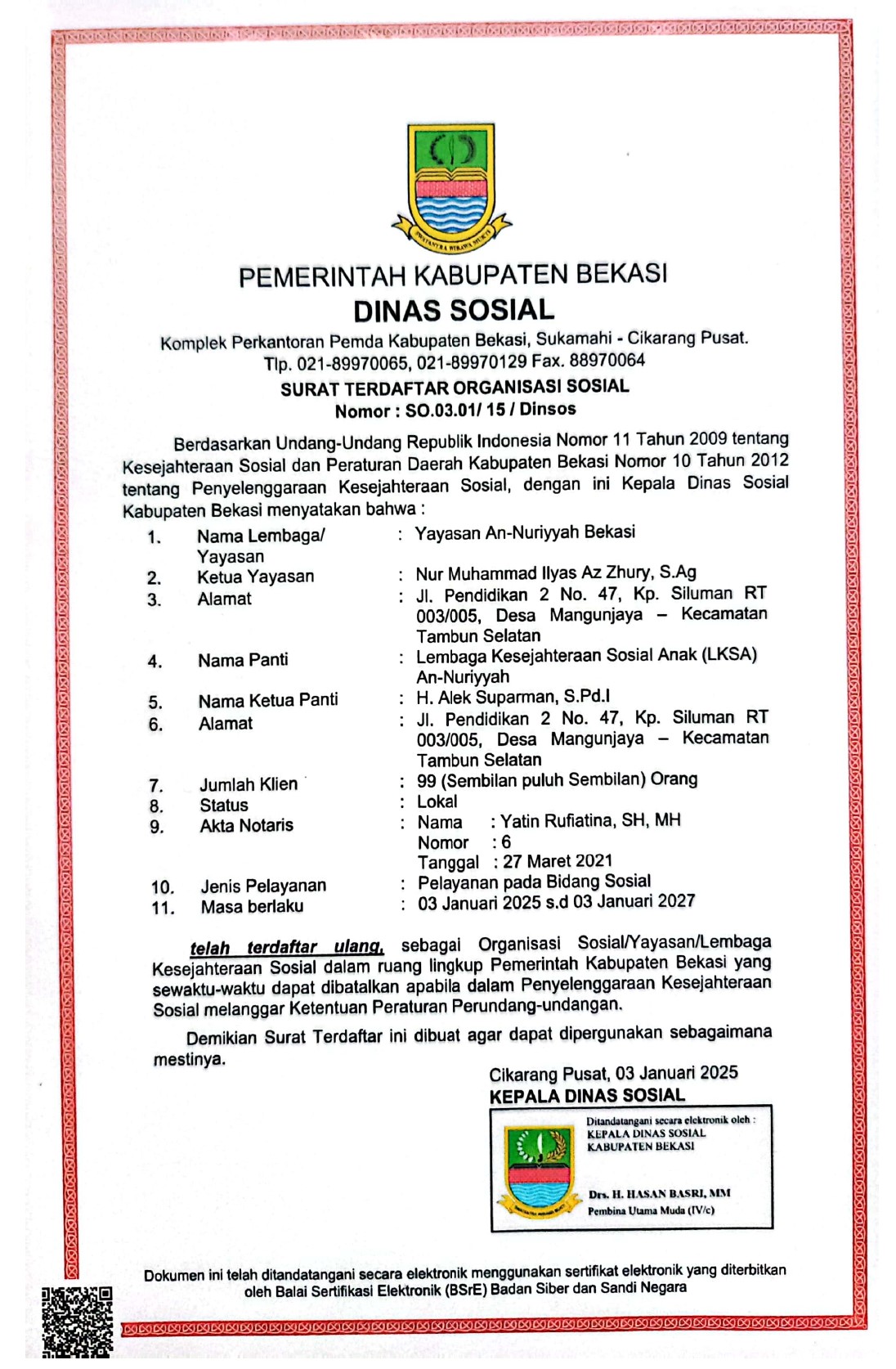 Terdaftar Dinsos Kabupaten Bekasi